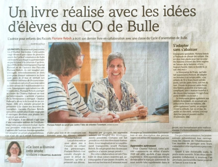 Article de La Gruyère du 11 juin 2026 consacré à Floriane Reboh